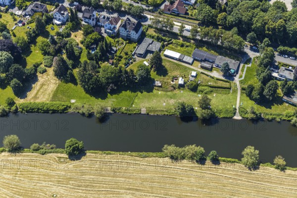Aerial view, river Ruhr, possible natural outdoor pool on the riverside road, Witten, Ennepe-Ruhr district, Ruhr area, North Rhine-Westphalia, Germany