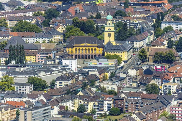 Aerial view, Witten town hall, city centre view, St. John's Church, Witten, Ennepe-Ruhr district, Ruhr area, North Rhine-Westphalia, Germany