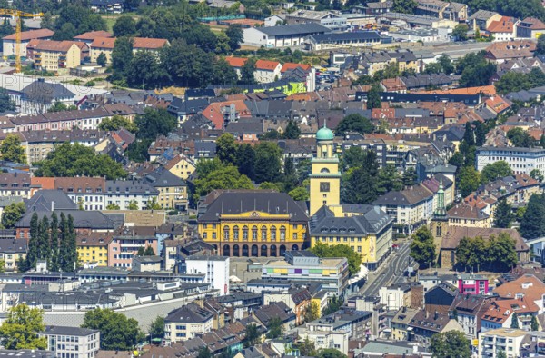 Aerial view, Witten town hall, city centre view, St. John's Church, Witten, Ennepe-Ruhr district, Ruhr area, North Rhine-Westphalia, Germany