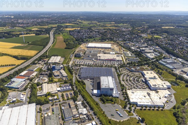 Aerial view, construction site of new Amazon logistics centre, industrial estate on Brauckstrasse, Ostermann furniture store, Rüdinghausen, Witten, Ennepe-Ruhr district, Ruhr area, North Rhine-Westphalia, Germany
