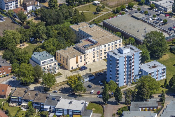 Aerial view, construction site of new Helfkamp retirement home, high-rise building, Stockum, Witten, Ennepe-Ruhr district, Ruhr area, North Rhine-Westphalia, Germany