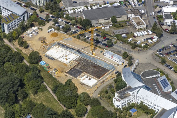 Aerial view, construction site of new campus building, Witten Herdecke University, Witten, Ennepe-Ruhr district, Ruhr area, North Rhine-Westphalia, Germany
