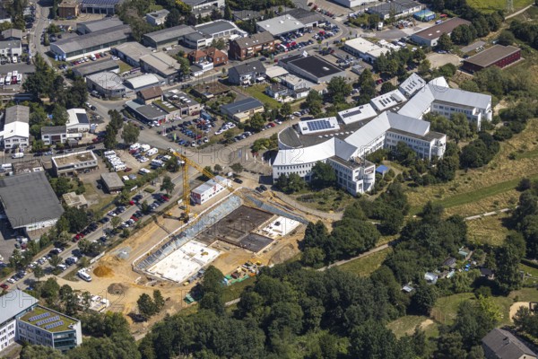 Aerial view, construction site of new campus building, Witten Herdecke University, Witten, Ennepe-Ruhr district, Ruhr area, North Rhine-Westphalia, Germany
