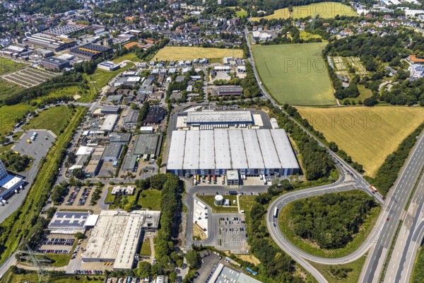 Aerial view, Hermes distribution centre Witten, Euziel logistics centre, Brock Kehrtechnik, Salinger Feld industrial estate, Annen, Witten, Ennepe-Ruhr district, Ruhr area, North Rhine-Westphalia, Germany