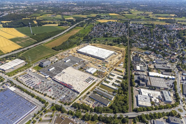 Aerial view, construction site of new Amazon logistics centre, industrial estate on Brauckstrasse, Rüdinghausen, Witten, Ennepe-Ruhr district, Ruhr area, North Rhine-Westphalia, Germany