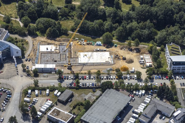 Aerial view, construction site of new campus building, Witten Herdecke University, Witten, Ennepe-Ruhr district, Ruhr area, North Rhine-Westphalia, Germany