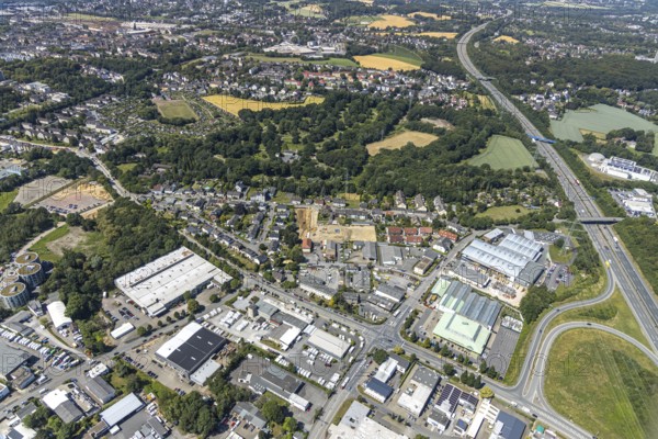 Aerial view, construction site of new residential area, former Schüren nursery, Dehner garden centre, Walfischbusch cemetery, Bebbelsdorf, Witten, Ennepe-Ruhr district, Ruhr area, North Rhine-Westphalia, Germany