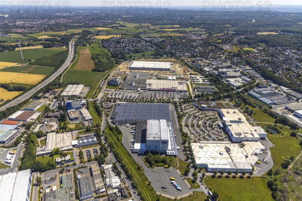 Aerial view, construction site of new Amazon logistics centre, industrial estate on Brauckstrasse, Ostermann furniture store, Rüdinghausen, Witten, Ennepe-Ruhr district, Ruhr area, North Rhine-Westphalia, Germany