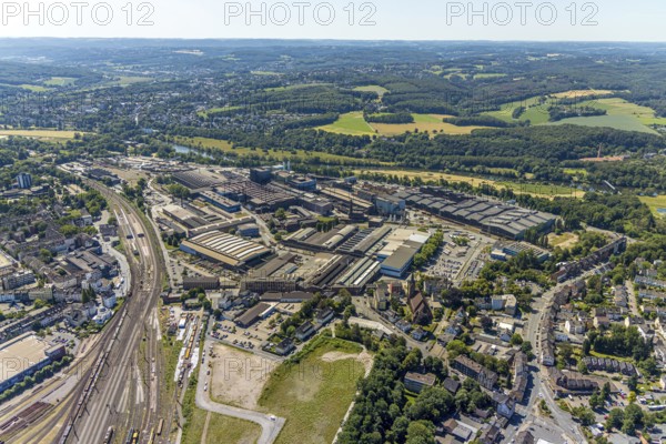 Aerial view, Deutsche Edelstahlwerke Witten, DEW, Ruhr river, Witten main railway station, Witten, Ennepe-Ruhr district, Ruhr area, North Rhine-Westphalia, Germany