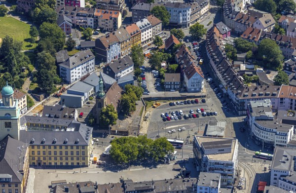 Aerial view, Kornmarkt, Johannisviertel, Witten town hall, Ev.-Luth. Johannis church, city centre view, Witten, Ennepe-Ruhr district, Ruhr area, North Rhine-Westphalia, Germany