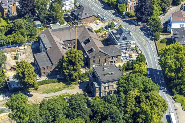 Aerial view, construction site for 30 lofts, former Scharfen machine factory, Scharfen Villa, Villa Lohmann, Witten, Ruhrstraße, Ennepe-Ruhr district, Ruhr area, North Rhine-Westphalia, Germany