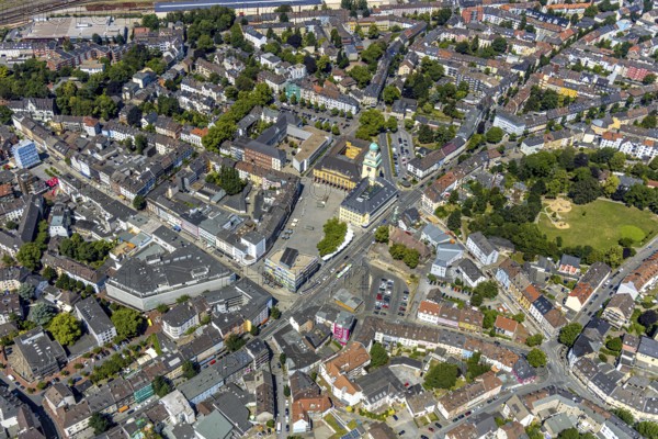 Aerial view, Galeria Karstadt Kaufhof, Witten town hall, Schiller-Gymnasium, Johanniskirche, Kornmarkt, city centre view, Witten, Ennepe-Ruhr district, Ruhr area, North Rhine-Westphalia, Germany