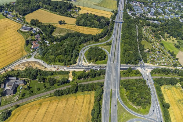 Aerial view, construction site Bochumer Straße near Hof Bockholt, motorway junction Witten-Zentrum, motorway A44, Witten, Ennepe-Ruhr district, Ruhr area, North Rhine-Westphalia, Germany