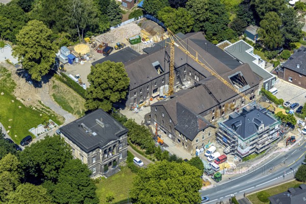 Aerial view, construction site for 30 lofts, former Scharfen machine factory, Scharfen Villa, Villa Lohmann, Witten, Ruhrstraße, Ennepe-Ruhr district, Ruhr area, North Rhine-Westphalia, Germany