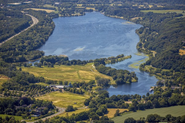 Aerial view, Lake Kemnader, Witten, Ennepe-Ruhr district, Ruhr area, North Rhine-Westphalia, Germany