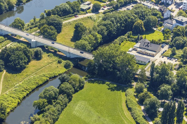 Aerial view, Ruhr river, Ruhr bridge Herbede, Herbede Fatih Camii mosque, Witten, Ennepe-Ruhr district, Ruhr area, North Rhine-Westphalia, Germany
