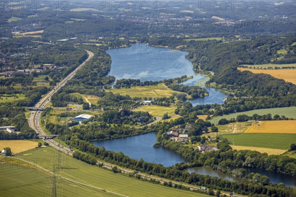 Aerial view, Lake Kemnader, Witten, Ennepe-Ruhr district, Ruhr area, North Rhine-Westphalia, Germany