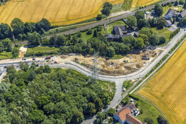 Aerial view, construction site Bochumer Straße near Hof Bockholt, motorway junction Witten-Zentrum, motorway A44, Witten, Ennepe-Ruhr district, Ruhr area, North Rhine-Westphalia, Germany
