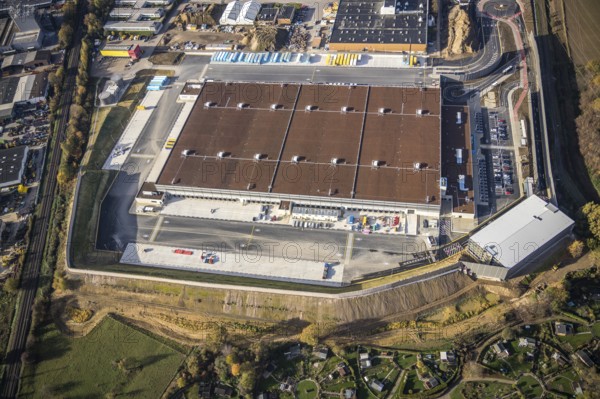 Aerial view, construction site of new Amazon logistics centre, industrial estate on Brauckstraße, Rüdinghausen, Witten, Ruhr area, North Rhine-Westphalia, Germany