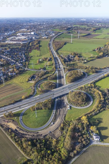 Aerial view, construction site motorway junction Dortmund Witten, A45 and A44, Persebeck, Dortmund, Ruhr area, North Rhine-Westphalia, Germany