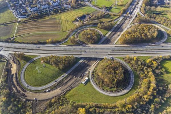 Aerial view, construction site motorway junction Dortmund Witten, A45 and A44, Persebeck, Dortmund, Ruhr area, North Rhine-Westphalia, Germany