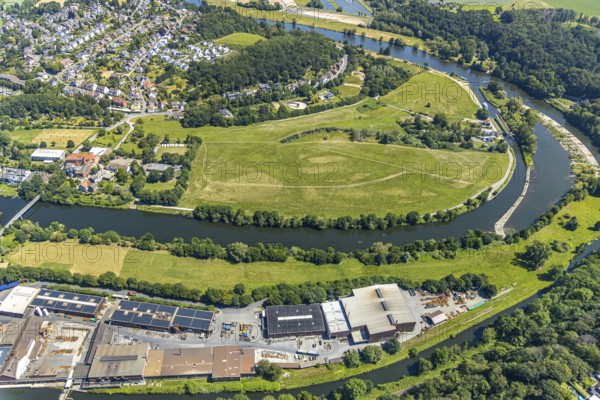 Aerial view, Friedr. Lohmann GmbH plant, Ruhr river, Herbed lock, Witten, Ennepe-Ruhr district, Ruhr area, North Rhine-Westphalia, Germany