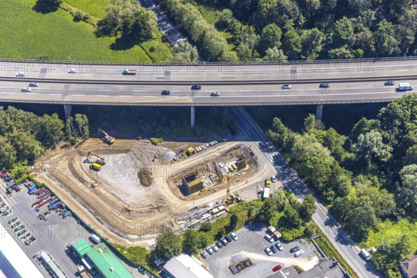 Aerial view, construction site at Wittener Straße 164, Wittener Straße industrial estate, GPG Gase Partner GmbH, Witten, Ennepe-Ruhr district, Ruhr area, North Rhine-Westphalia, Germany