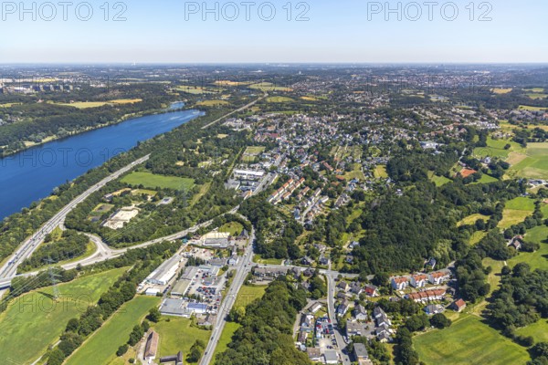 Aerial view, Lake Kemnader, view of Herbede, A43 motorway, Witten, Ennepe-Ruhr district, Ruhr area, North Rhine-Westphalia, Germany