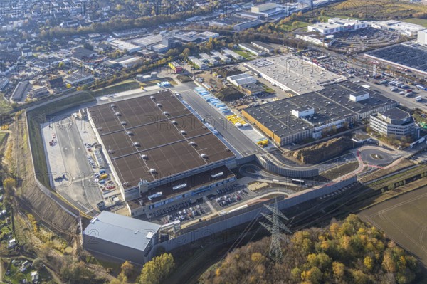 Aerial view, construction site of new Amazon logistics centre, industrial estate on Brauckstraße, Bauhaus, Rüdinghausen, Witten, Ruhr area, North Rhine-Westphalia, Germany