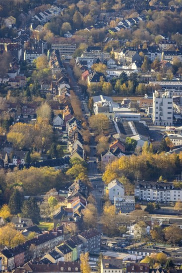 Aerial view, Annenstraße, bridge Rheinischer Esel cycle path, corner Schleiermacher Straße, Witten, Ruhr area, North Rhine-Westphalia, Germany