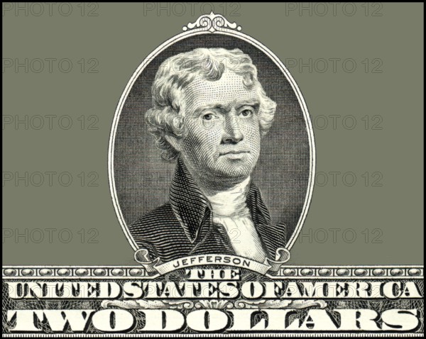 Portrait of Thomas Jefferson, 1743 - 1826, third president of the United States and principal author of the Declaration of Independence, digitally optimized based on a US $2 banknote