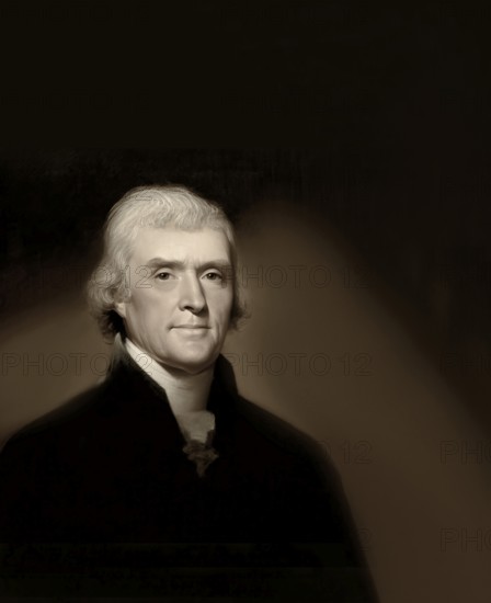 Portrait of Thomas Jefferson, 1743 - 1826, third president of the United States and principal author of the Declaration of Independence, digitally optimized based on a painting by Rembrandt Peale