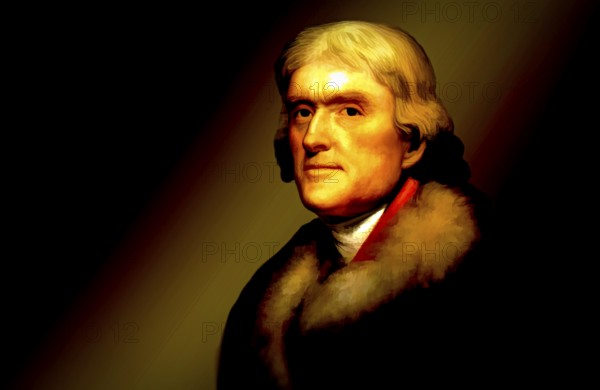 Portrait of Thomas Jefferson, 1743 - 1826, third president of the United States and principal author of the Declaration of Independence, digitally optimized based on a painting by Rembrandt Peale