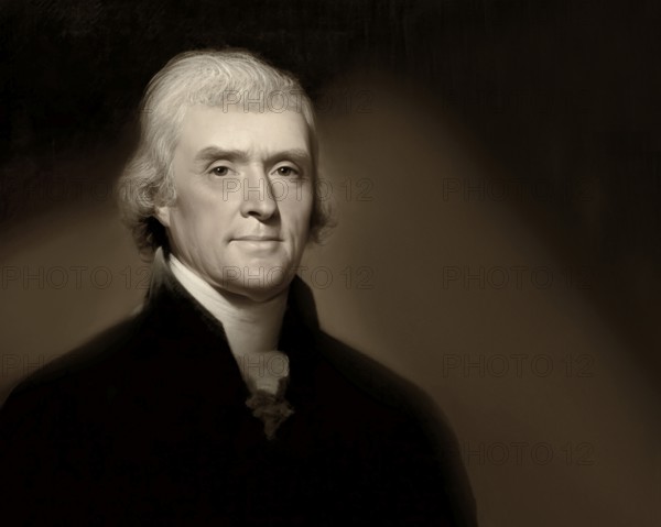 Portrait of Thomas Jefferson, 1743 - 1826, third president of the United States and principal author of the Declaration of Independence, digitally optimized based on a painting by Rembrandt Peale