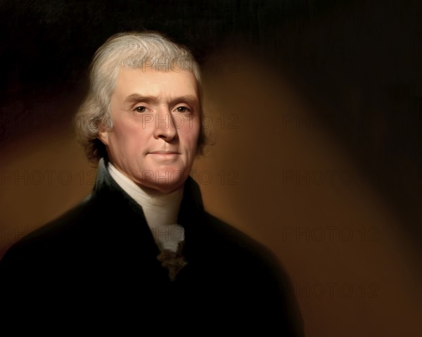 Portrait of Thomas Jefferson, 1743 - 1826, third president of the United States and principal author of the Declaration of Independence, digitally optimized based on a painting by Rembrandt Peale