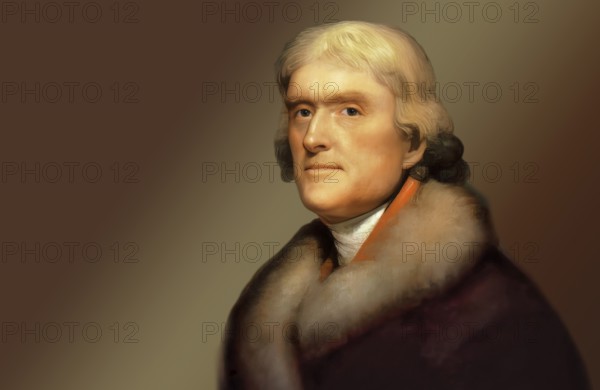Portrait of Thomas Jefferson, 1743 - 1826, third president of the United States and principal author of the Declaration of Independence, digitally optimized based on a painting by Rembrandt Peale