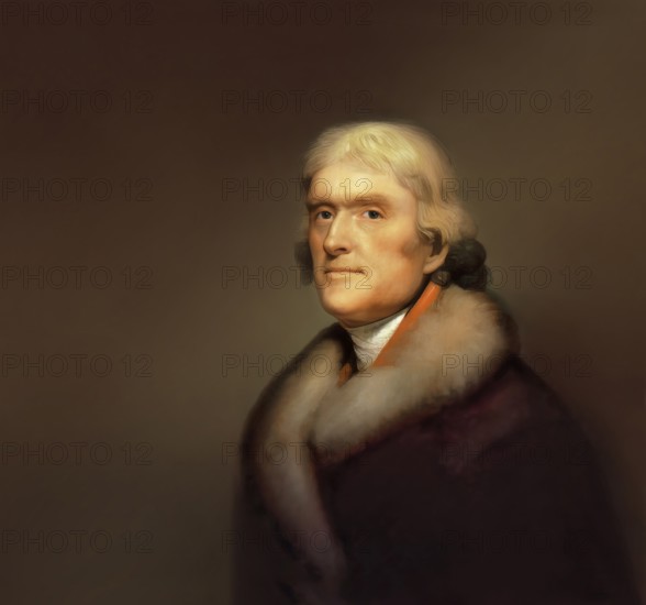 Portrait of Thomas Jefferson, 1743 - 1826, third president of the United States and principal author of the Declaration of Independence, digitally optimized based on a painting by Rembrandt Peale