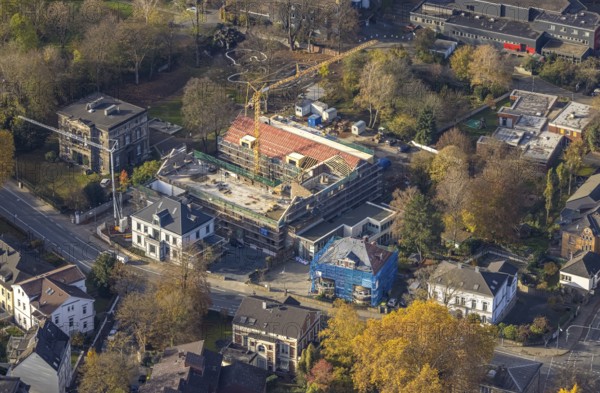 Aerial view, construction site for 30 lofts, former Scharfen machine factory, Scharfen Villa, Villa Lohmann, Witten, Ruhrstraße, Ennepe-Ruhr district, Ruhr area, North Rhine-Westphalia, Germany
