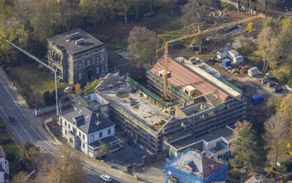 Aerial view, construction site for 30 lofts, former Scharfen machine factory, Scharfen Villa, Villa Lohmann, Witten, Ruhrstraße, Ennepe-Ruhr district, Ruhr area, North Rhine-Westphalia, Germany