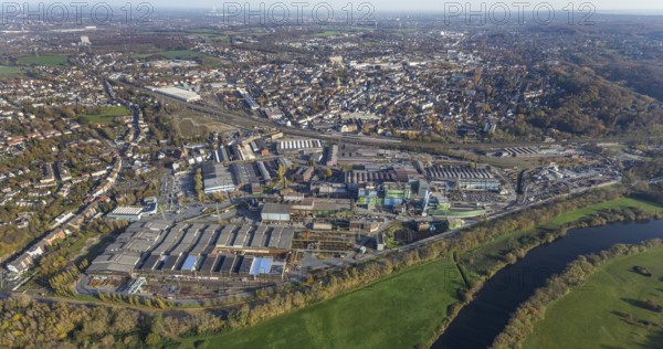 Aerial view, Deutsche Edelstahlwerke, river Ruhr, view of Witten, Ruhr area, North Rhine-Westphalia, Germany