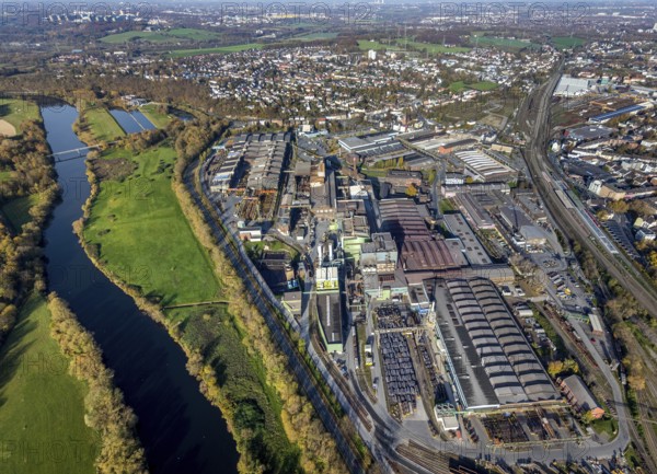 Aerial view, Deutsche Edelstahlwerke, river Ruhr, view of Witten, Ruhr area, North Rhine-Westphalia, Germany