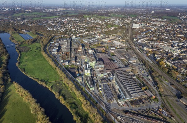 Aerial view, Deutsche Edelstahlwerke, river Ruhr, view of Witten, Ruhr area, North Rhine-Westphalia, Germany