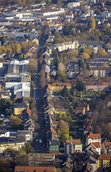 Aerial view, Annenstraße, bridge Rheinischer Esel cycle path, corner Schleiermacher Straße, Witten, Ruhr area, North Rhine-Westphalia, Germany