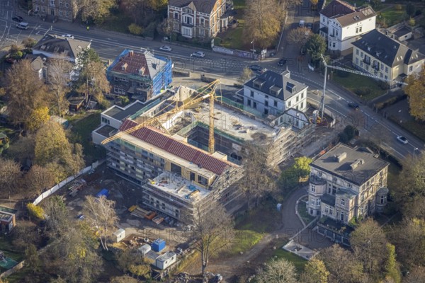 Aerial view, construction site for 30 lofts, former Scharfen machine factory, Scharfen Villa, Villa Lohmann, Witten, Ruhrstraße, Ennepe-Ruhr district, Ruhr area, North Rhine-Westphalia, Germany