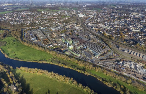 Aerial view, Deutsche Edelstahlwerke, river Ruhr, view of Witten, Ruhr area, North Rhine-Westphalia, Germany