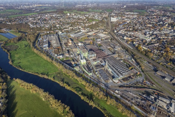 Aerial view, Deutsche Edelstahlwerke, river Ruhr, view of Witten, Ruhr area, North Rhine-Westphalia, Germany