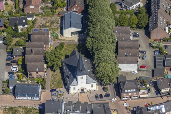 Aerial view, Neukirchen Church, Neukirchen-Vluyn, Lower Rhine, North Rhine-Westphalia, Germany, place of worship, DE, Europe, religious community, place of worship, church, parish, denomination, aerial view, aerial photography, aerial photography, overview, bird's-eye view, overview