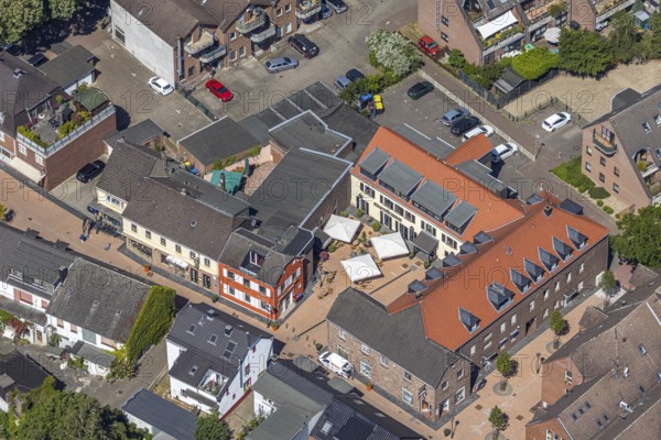 Aerial view, village Neukirchen, public library, Neukirchen-Vluyn, Lower Rhine, North Rhine-Westphalia, Germany, library, city, DE, Europe, city centre, aerial view, aerial photography, aerial photography, Missionshof, town centre, city library, city area, city centre, overview, bird's-eye view, birds-eyes view, overview