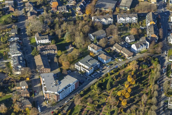Aerial view, Senioren-Park carpe diem, Gartenstraße, Neukirchen, Neukirchen-Vluyn, Ruhr area, North Rhine-Westphalia, Germany, retirement home, nursing home, care and nursing, DE, Europe, aerial view, aerial photography, aerial photography, care facility, retirement home, retirement residence, retirement home, senior centre, overview, bird's-eye view, bird's-eye view, overview