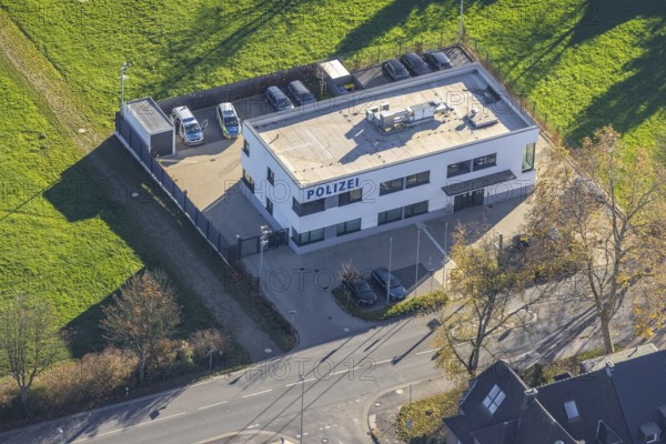 Aerial view, new police station, Niederrheinallee, Neukirchen, Neukirchen-Vluyn, Ruhr area, North Rhine-Westphalia, Germany, eye of the law, DE, Europe, aerial view, aerial photography, aerial photography, law enforcement officer, police, police station, state authority, state power, overview, bird's-eye view, overview